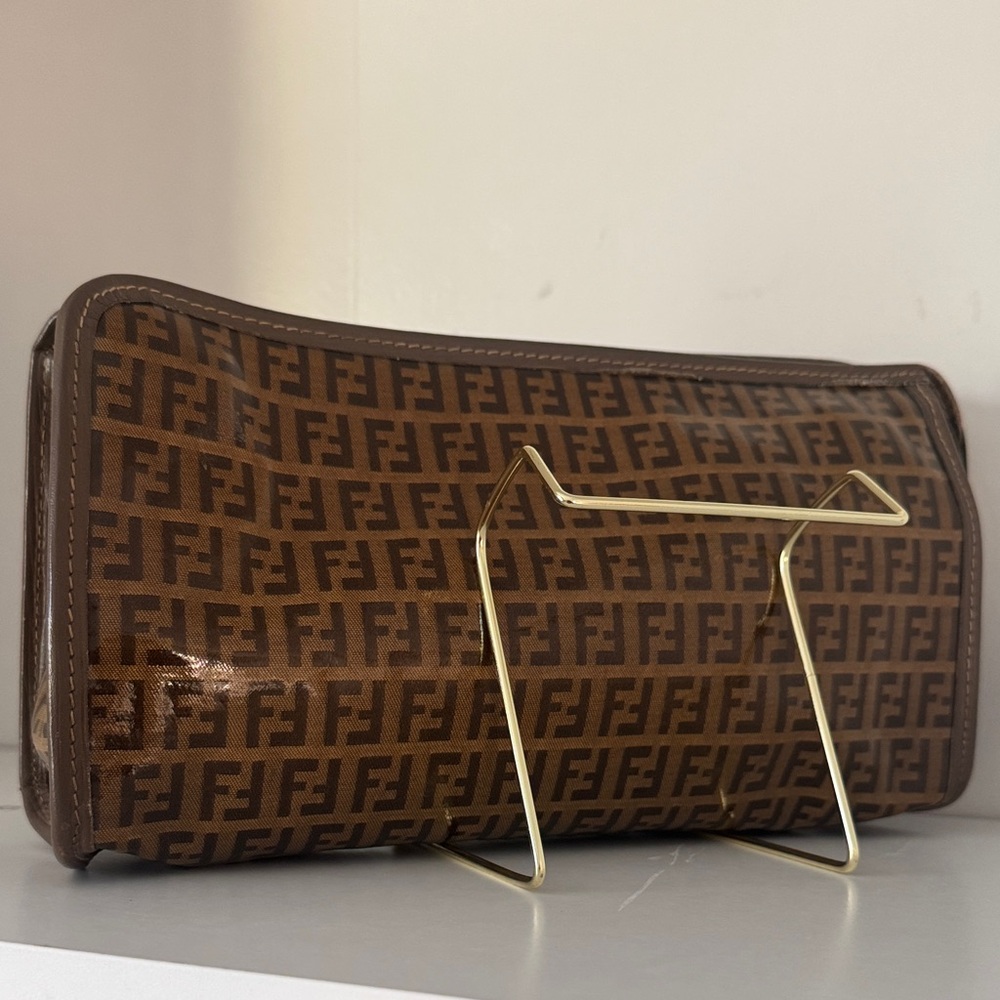 Authentic Fendi Tan Monogram Clutch/Pouch with COA